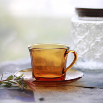 French imported Vintage Vintage glass coffee cup amber coffee cup saucer