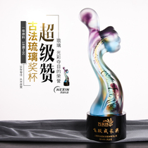 Crystal thumb trophy custom creative lettering annual meeting outstanding staff award souvenir glass medal production