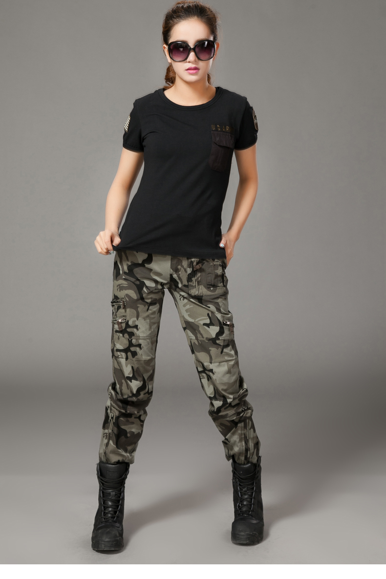 秋冬装休闲户外军旅工装裤直筒宽松多口袋棉质迷彩裤军装军裤子女