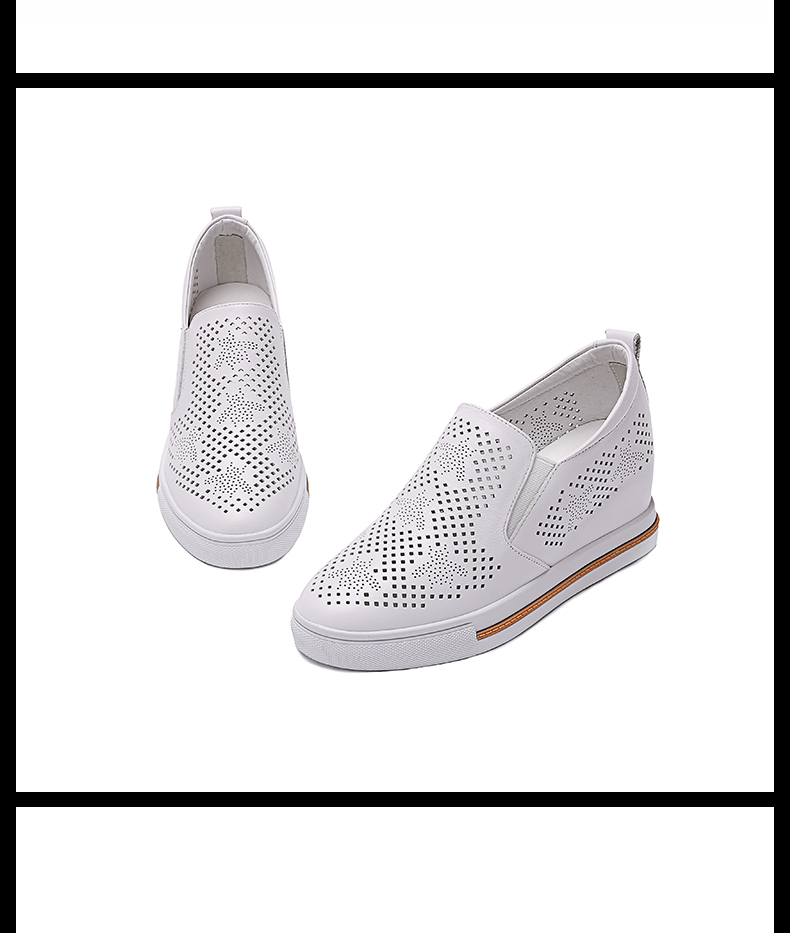 2017夏新款镂空厚底真皮透气休闲内增高小白