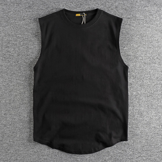 Purchasing American style curved hem solid color washed and brushed men's sweat vest for sports and fitness, versatile shoulder T-shirt for men Purchasing American style curved hem solid color washed and brushed men's sweat vest for sports and fitness, versatile shoulder T-shirt for men