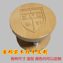 Customized round glass door solid wood handle semi-round log handle carved character shape logo wooden door handle