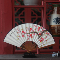 Folding fan 8 inch hand-painted rice paper ancient fan Chinese style high-grade jade bamboo gift fan landscape calligraphy men and women literary fan