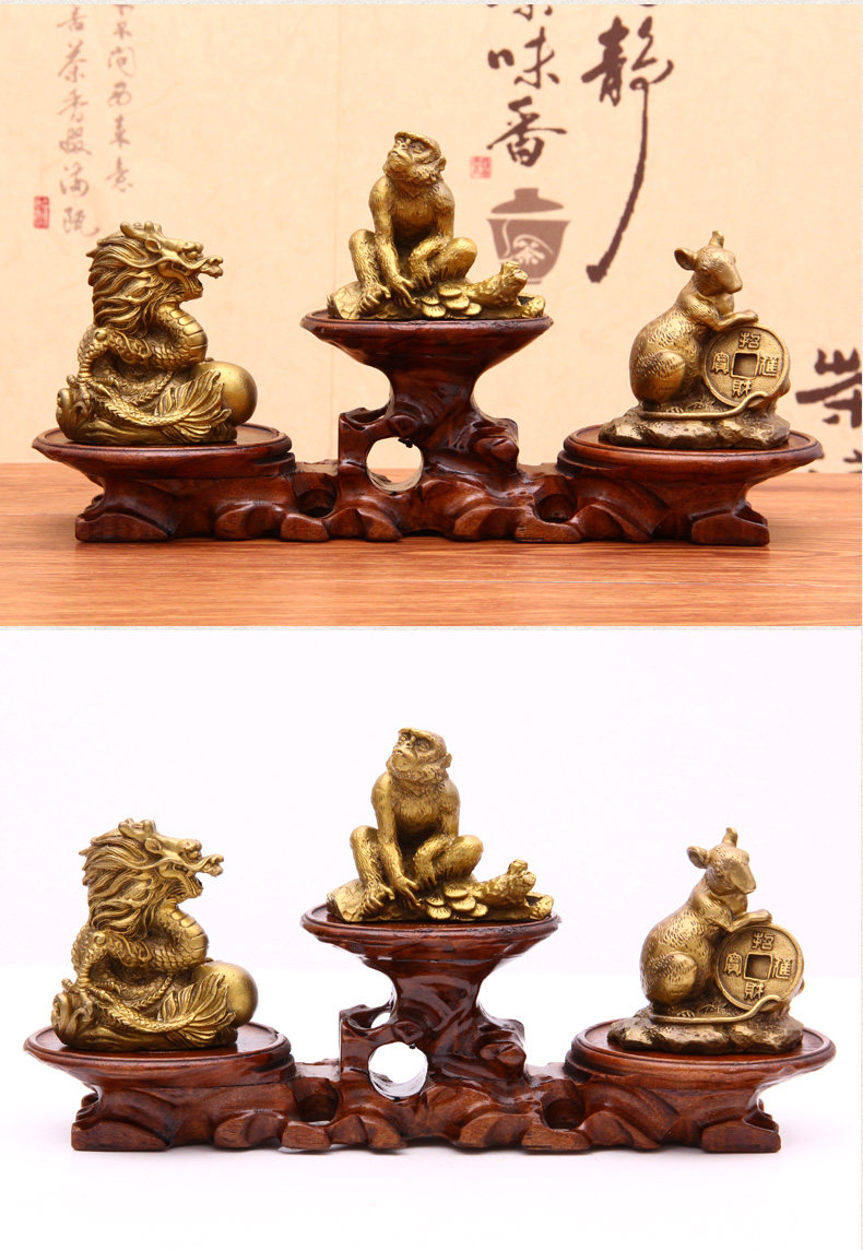 开光2018年生肖猴吉祥物三合保岁摆件申子辰三合摆件 铜猴