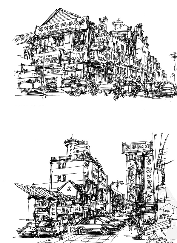 夏克梁建筑风景钢笔速写 钢笔画 配景画 钢笔线条 手绘设计素材