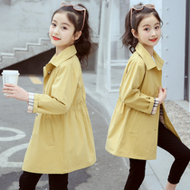 Childrens Spring Clothing Girl Windcoat Jacket Spring Autumn 2021 New Pure Cotton Foreign Air Large Girl Girl Mid-Length Blouse