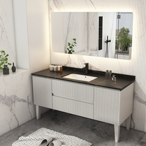 Rock plate light luxury bathroom cabinet combination modern simple solid wood toilet wash table intelligent hand wash basin floor