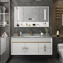 Nordic rock board bathroom cabinet hanging cabinet modern solid wood bathroom cabinet light luxury marble oak bathroom sink combination