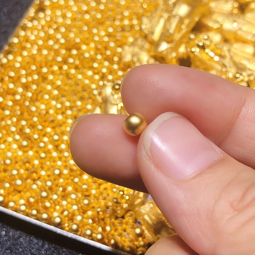 3d硬金足金999古法纯黄金小金豆转运珠吊坠手镯光珠手链手串男女