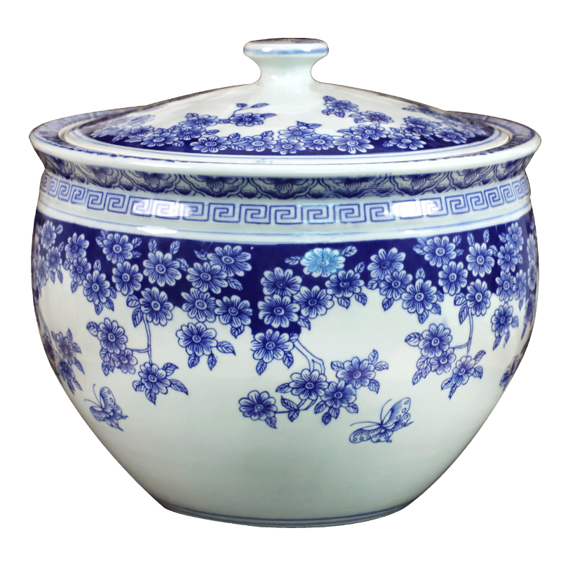 Blue and white porcelain of jingdezhen ceramics storage jar with a lid furnishing articles sugar jar of pickles barrel seal pot 10 jins