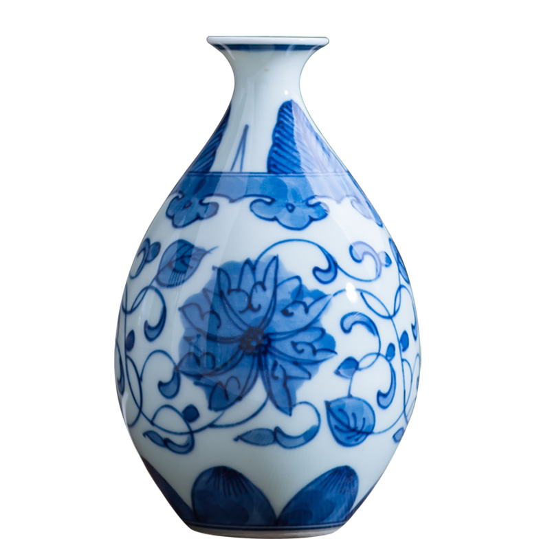 Jingdezhen ceramics antique blue - and - white hand - made mini floret bottle of flower tea hydroponic creative rich ancient frame furnishing articles