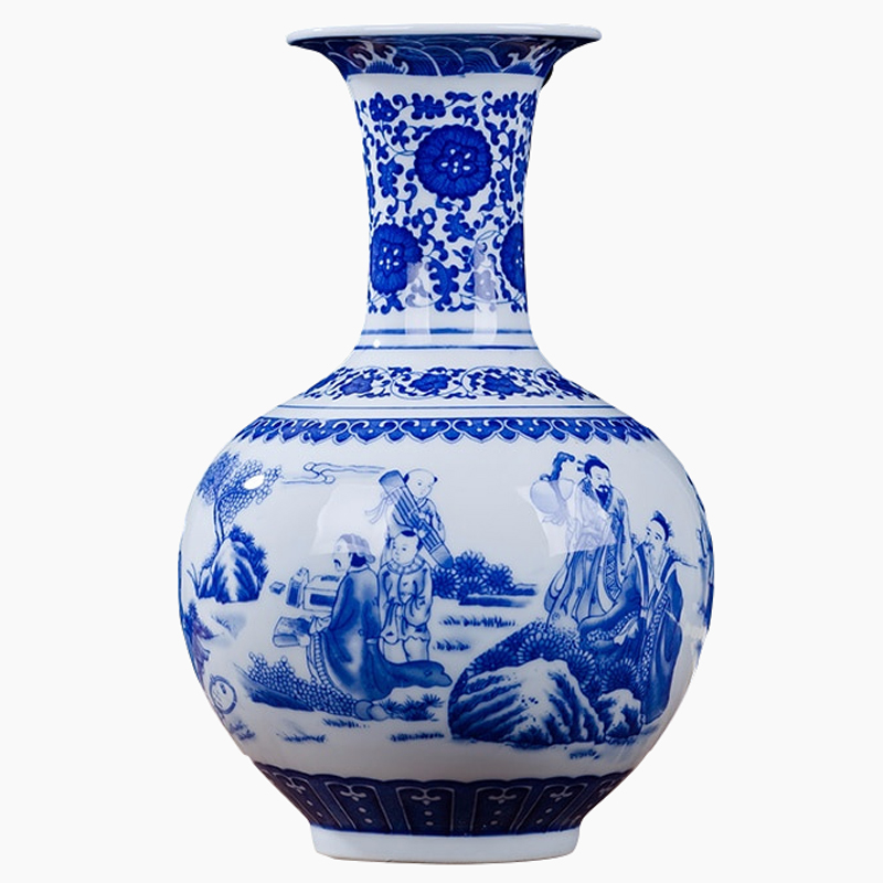 Antique vase of blue and white porcelain of jingdezhen ceramics lucky bamboo living room TV ark place, Chinese style household ornaments