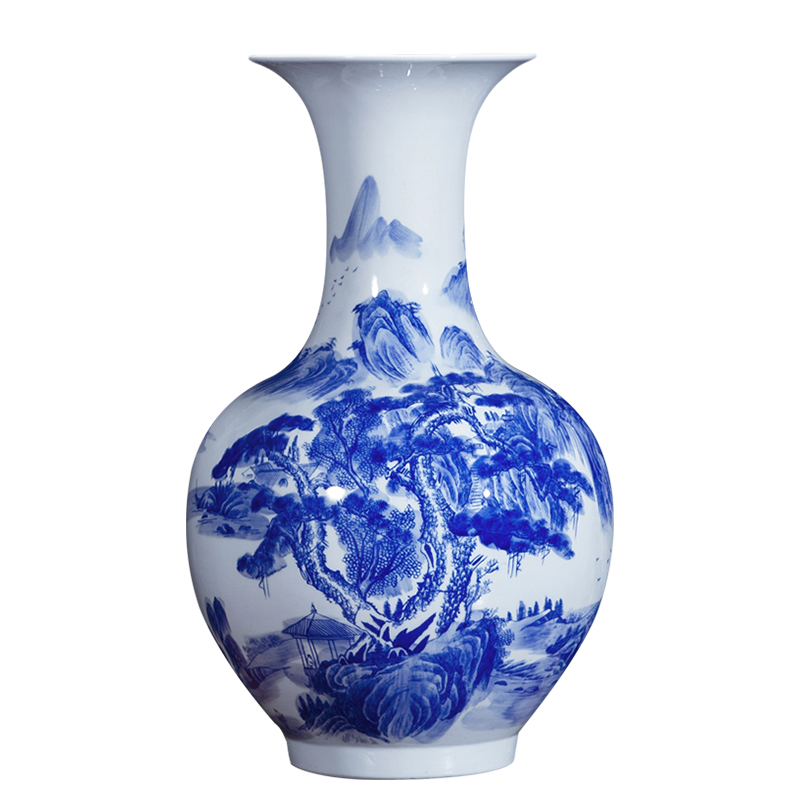 Jingdezhen ceramics landscape painting large antique Chinese blue and white porcelain vases, flower arrangement home sitting room floor furnishing articles