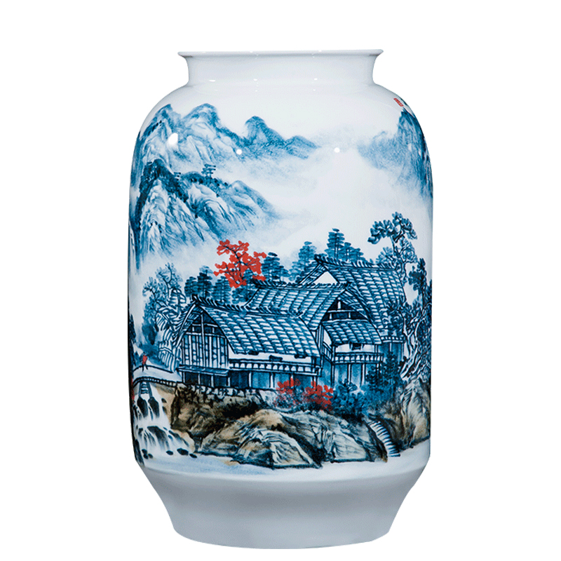 Jingdezhen ceramics celebrity hand - made the master of landscape painting landing big large vases, home furnishing articles sitting room