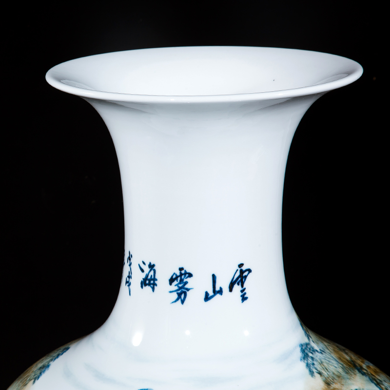 Jingdezhen ceramics celebrity hand - made the master of landscape painting large sitting room ground vase household office furnishing articles