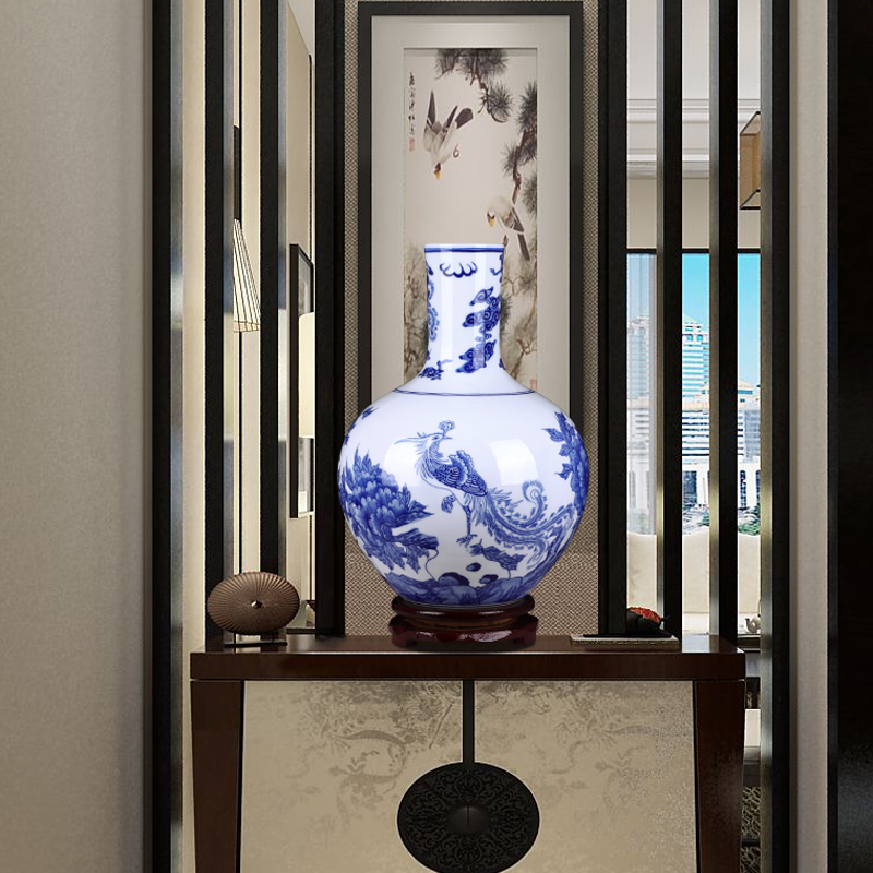 Jingdezhen blue and white phoenix peony Chinese style household ceramics thin foetus archaize sitting room TV ark adornment furnishing articles