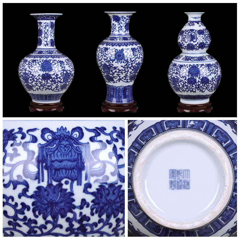 Jingdezhen blue and white porcelain vases, flower arranging furnishing articles archaize sitting room of Chinese style household ceramics rich ancient frame trinkets