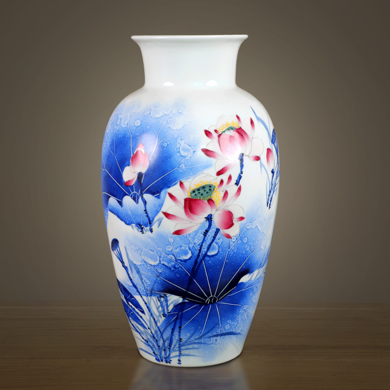 Hand - made vases furnishing articles of jingdezhen ceramics of large sitting room flower arrangement of Chinese style household adornment lotus arts and crafts