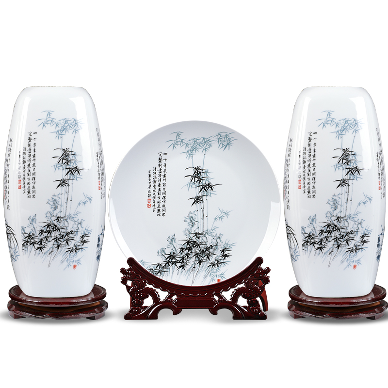 A three - piece jingdezhen ceramics vase furnishing articles lucky bamboo home wine ark, adornment flower arrangement craft sitting room