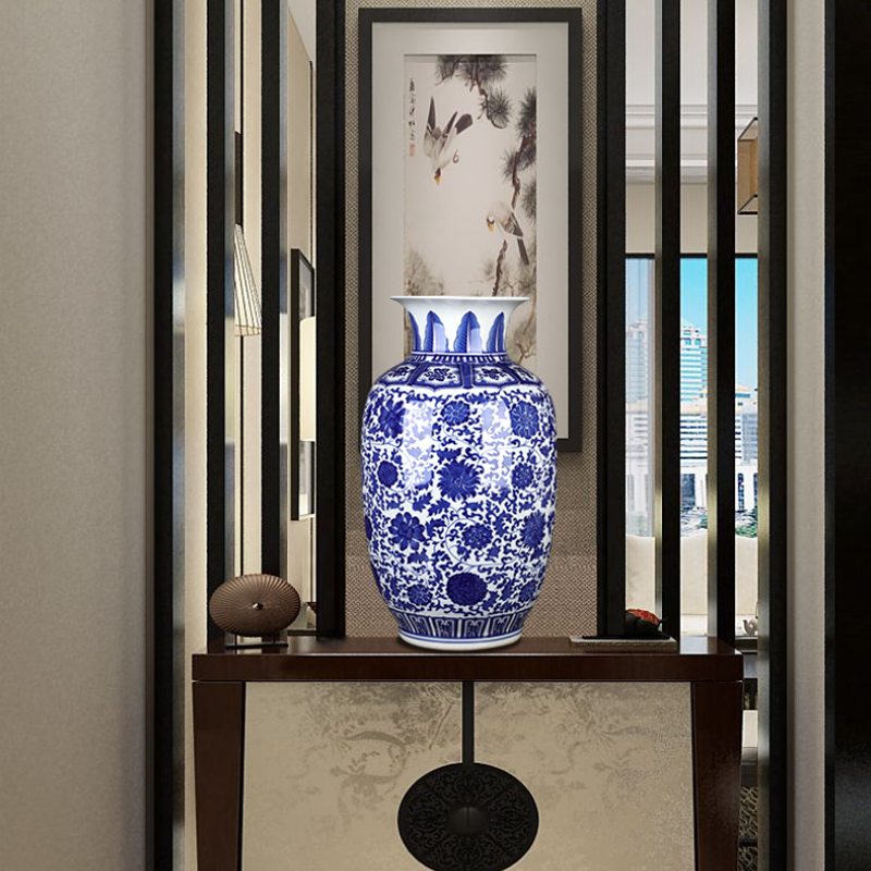 Jingdezhen ceramics large blue and white vase put lotus flower idea gourd bottle home sitting room adornment TV ark, furnishing articles