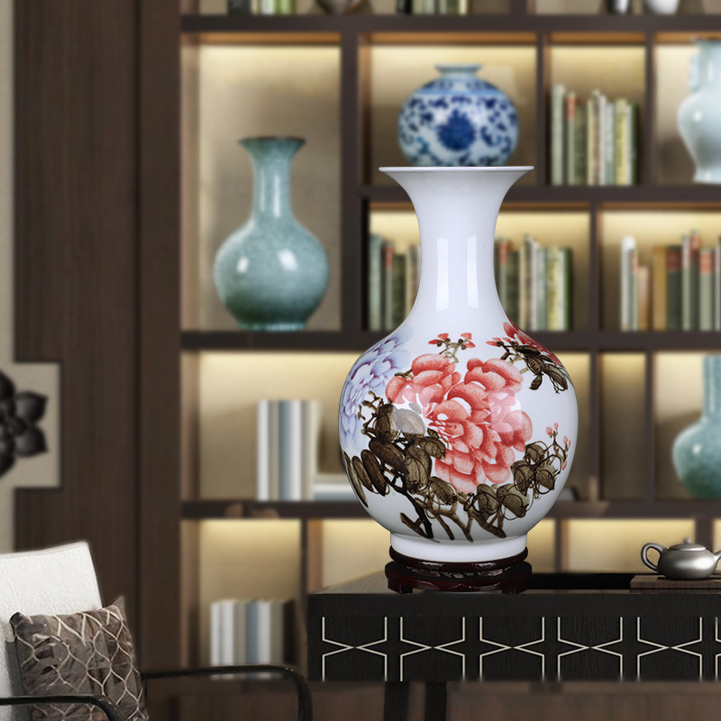 Jingdezhen ceramics hand - made riches and honor peony vases furnishing articles sitting room porch Chinese flower arranging handicraft ornament