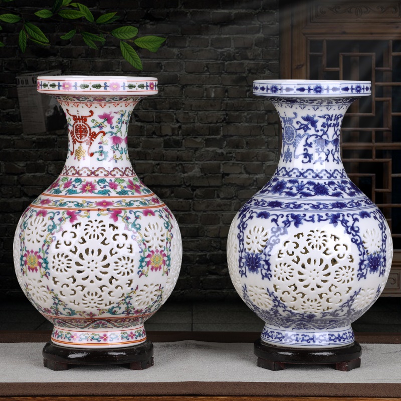 Chinese jingdezhen ceramics hollow - out vase wine furnishing articles household act the role ofing is tasted, the living room a study handicraft ornament