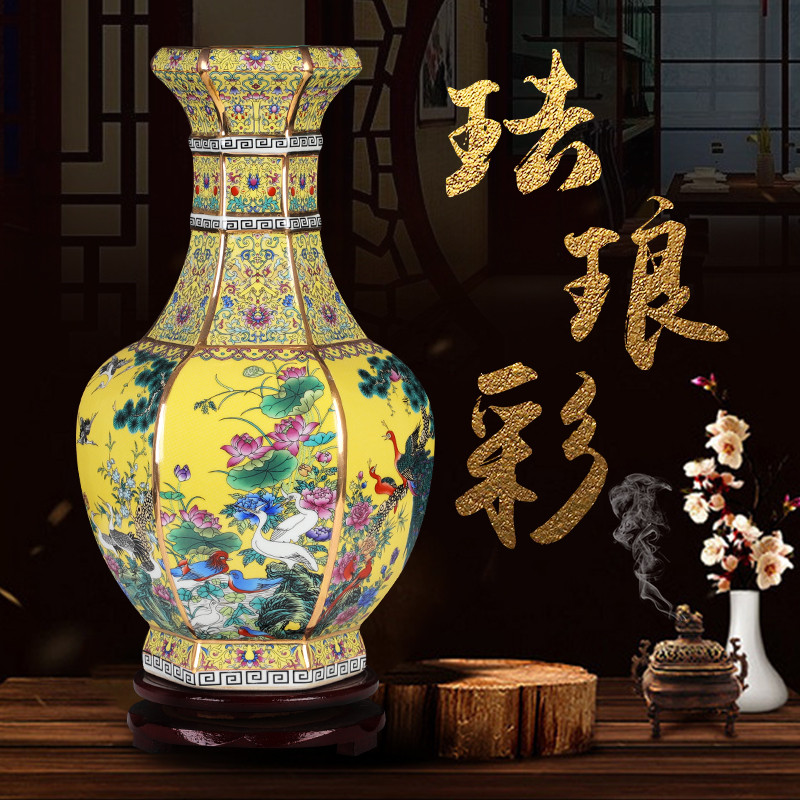 Chinese jingdezhen ceramics vase furnishing articles colored enamel decoration dried flowers flower arrangement sitting room adornment archaize handicraft