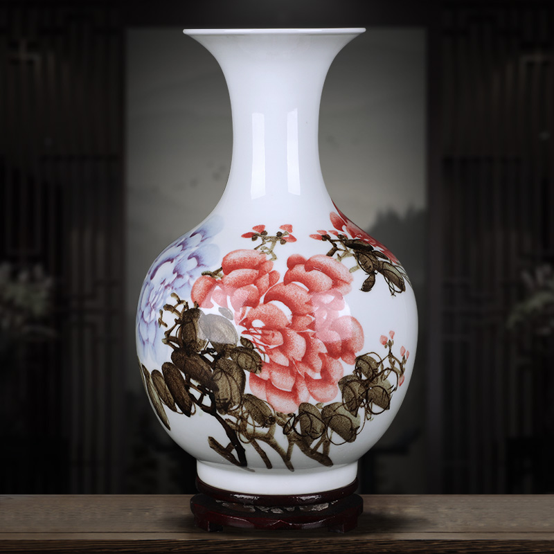 Jingdezhen ceramics hand - made riches and honor peony vases furnishing articles sitting room porch Chinese flower arranging handicraft ornament