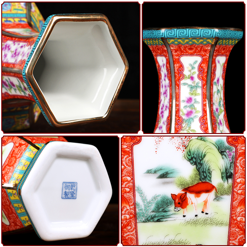 The Colored enamel vase jingdezhen Chinese style living room TV cabinet rich ancient frame antique porcelain decoration ceramics small place