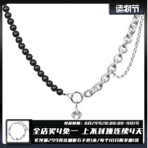 1STXULIE original necklace personality black stitching niche design cold wind set diamond Y2K womens collarbone chain