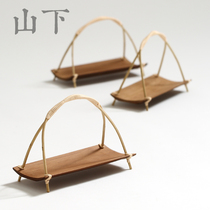 Bamboo snack rack dual-use refreshment plate Original tea towel holder Small basket Fruit plate Snack plate Tea ceremony ornaments