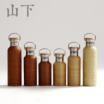Bamboo woven thermos cup Thermos pot Bamboo silk thermos cup Stainless steel portable travel tea set Tea cup Tea ceremony accessories
