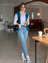 LOSTSOULS Japan High Waist Straight Drum Jeans Woman 2021 Autumn Winter Plus Suede Small Sub 90% Smoke Pipe Pants