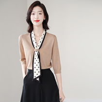 LOSTSOULS JAPAN EARLY AUTUMN AGNOSTIC ELEGANT TEMPERAMENT TRUE SILK POLO POINT FLUTTER LEADING ALL WOOL SHORT SLEEVE KNITWEAR