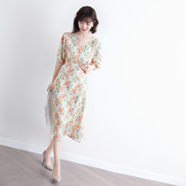 LOSTSOULS JAPANESE autumn retro style FLORAL skirt WOMENs half-sleeved romantic pastoral mid-length dress