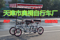 Double three-person four-wheel steering wheel bicycle attraction sightseeing taxi Couple Mountain variable speed disc brake asynchronous