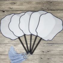 Long handle upscale True silk White House fan polygonal group fan DIY fan Genuine Silk Embroidered Palace Fan