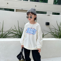 Cong family childrens round neck sweater 2021 autumn new girls long-sleeved bottoming shirt boys loose casual top