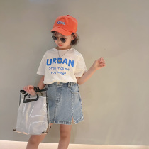 Cong family childrens letter short-sleeved T-shirt 2021 spring and summer new mens and womens Korean loose top western-style bottoming shirt