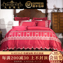 High-end marriage four-piece high-end wedding bed supplies new red Shi Bed Set Eight-piece Euro-style multi-piece sets