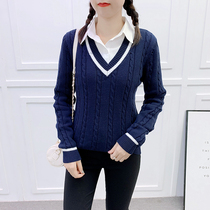 Autumn and winter England JK uniform Academy wind Long Sleeve V neck twist sweater student school uniform pullover sweater Cotton