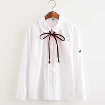 Organ pleated long sleeve round neck shirt new large size forest deer embroidery Japanese girl college style JK uniform