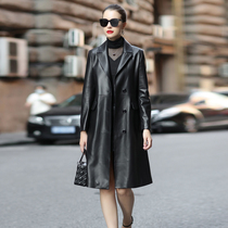 Henning genuine leather fur coat woman slim fit 2021 fall new suit collar sheep leather windcoat jacket in the middle of a long sheet