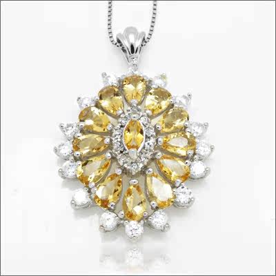 d719贵菲尔珠宝 三皇冠信誉 925银聚财黄水晶吊坠 超豪华新款