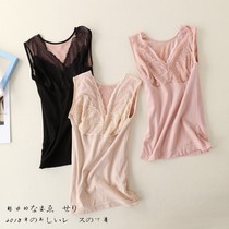 Vessel vest female V-neck plus velvet padded inner top autumn and winter body breast lace lace warm base shirt