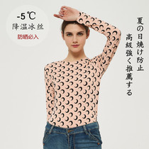 Spring and summer star nude powder bottom dress womens print T-shirt moon sunscreen Ice Silk small neckline slim tights