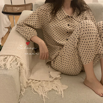 Initial custom ins retro autumn cotton linen sleepwear long sleeve blouse jacket woman cute pyjamas house suit woman