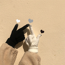 ins retro Korea 100 hitch gloves female autumn winter new warm thickening fashion temperament knitted touch screen gloves female