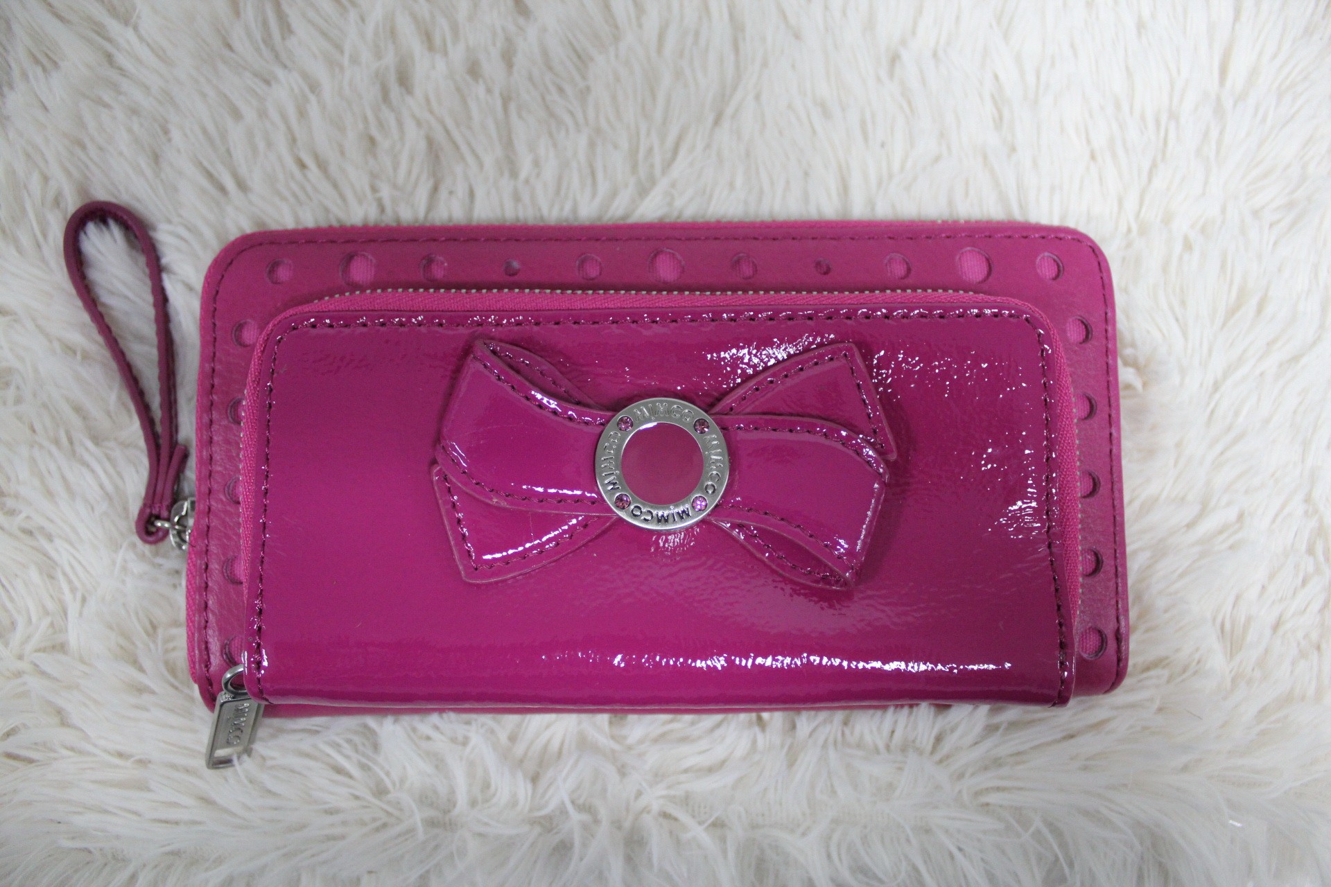 mimco澳洲正品 女士 钱包 钱夹 真皮头层牛皮 紫红色_7折现价199元