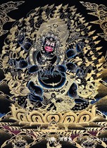 Black Gold Six Arm Maha Galla Grand Black Sky Nepal Pure Hand Painted Handmade Tibet Tangka Hanging Paintings